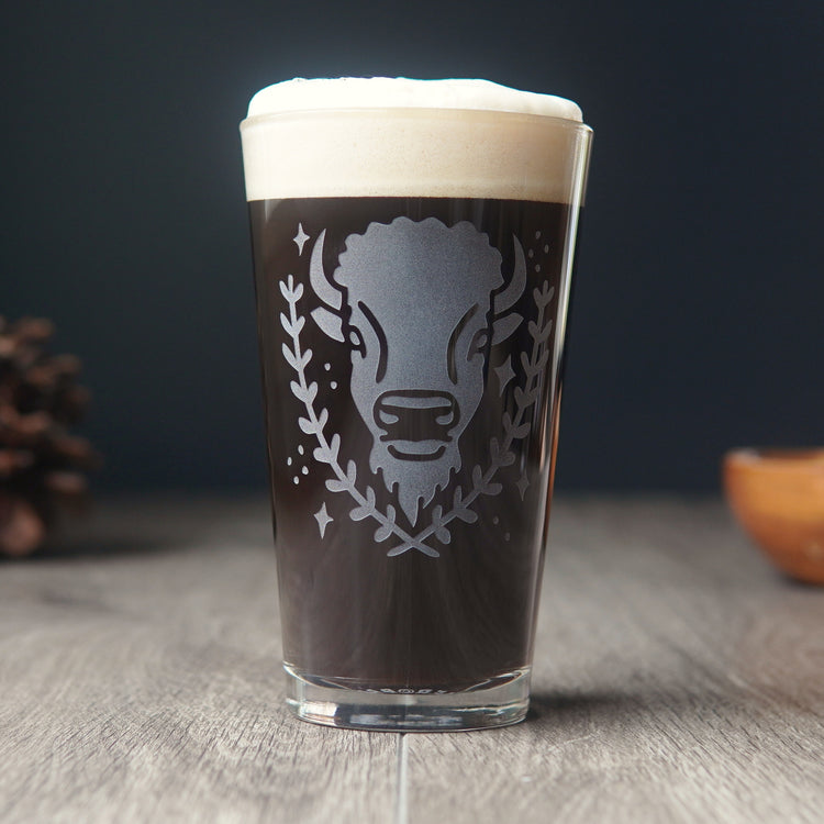 Bison pint glass full of a dark beer