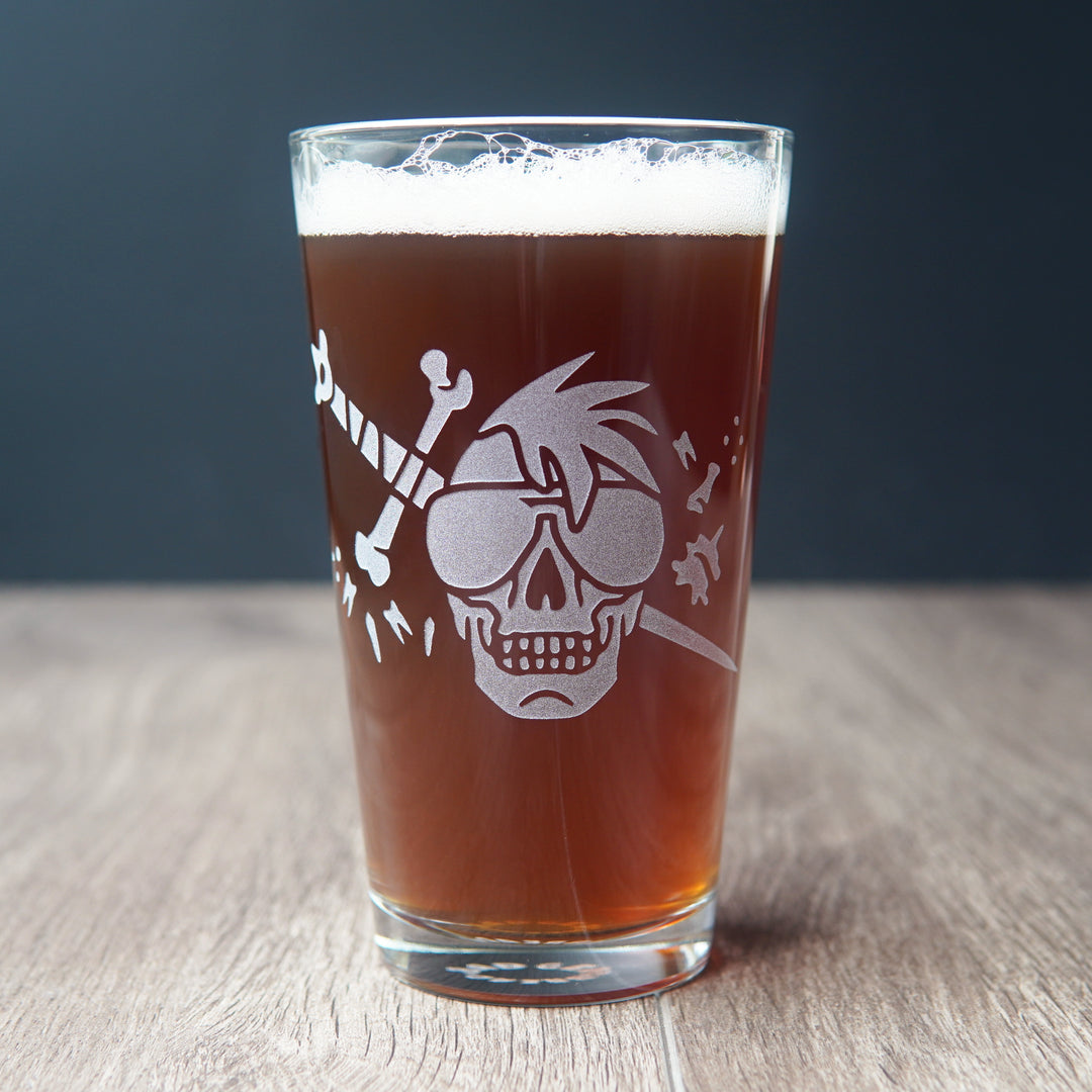 Necromancer Pint Glass - Bone Witch + Knight - etched glassware