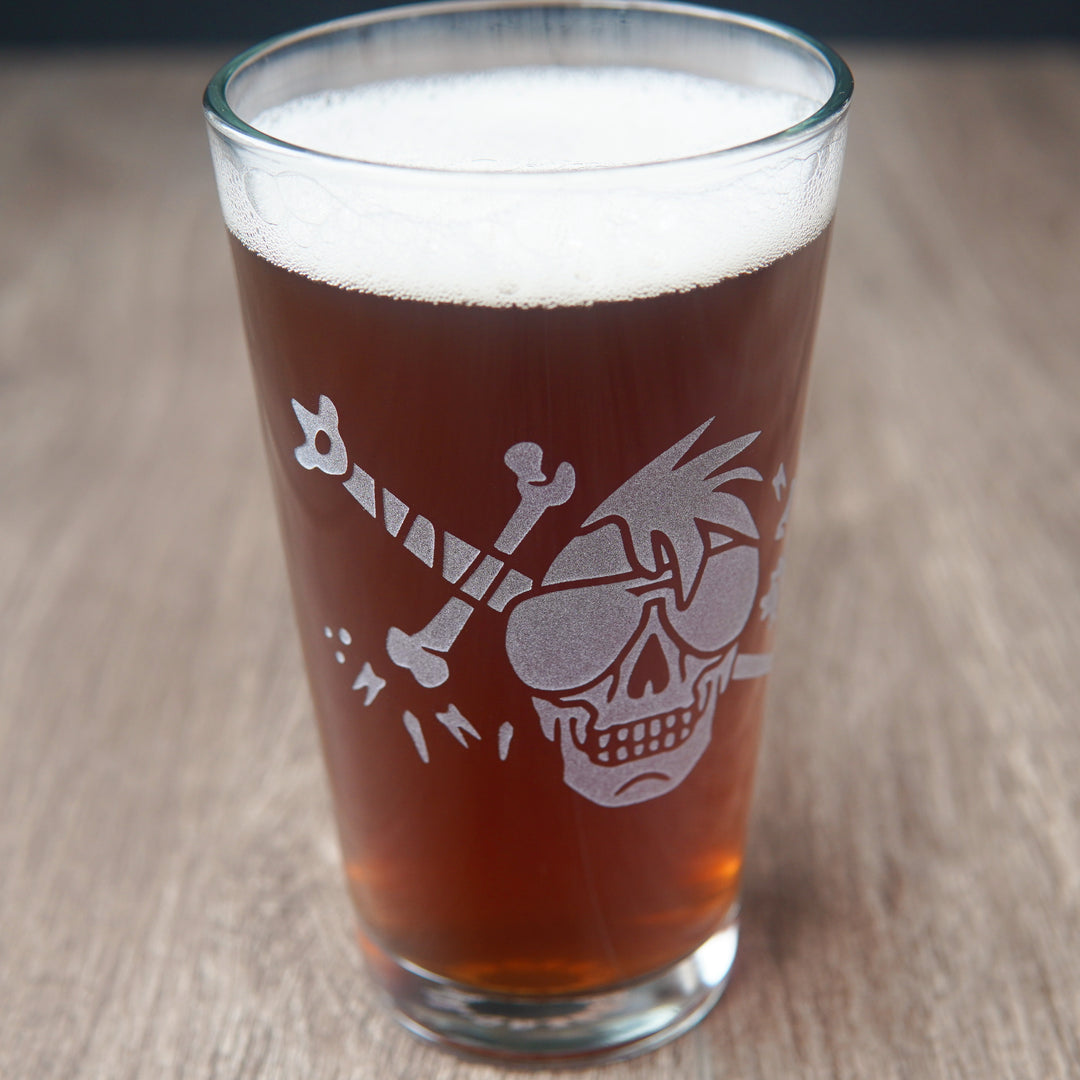 Necromancer Pint Glass - Bone Witch + Knight - etched glassware