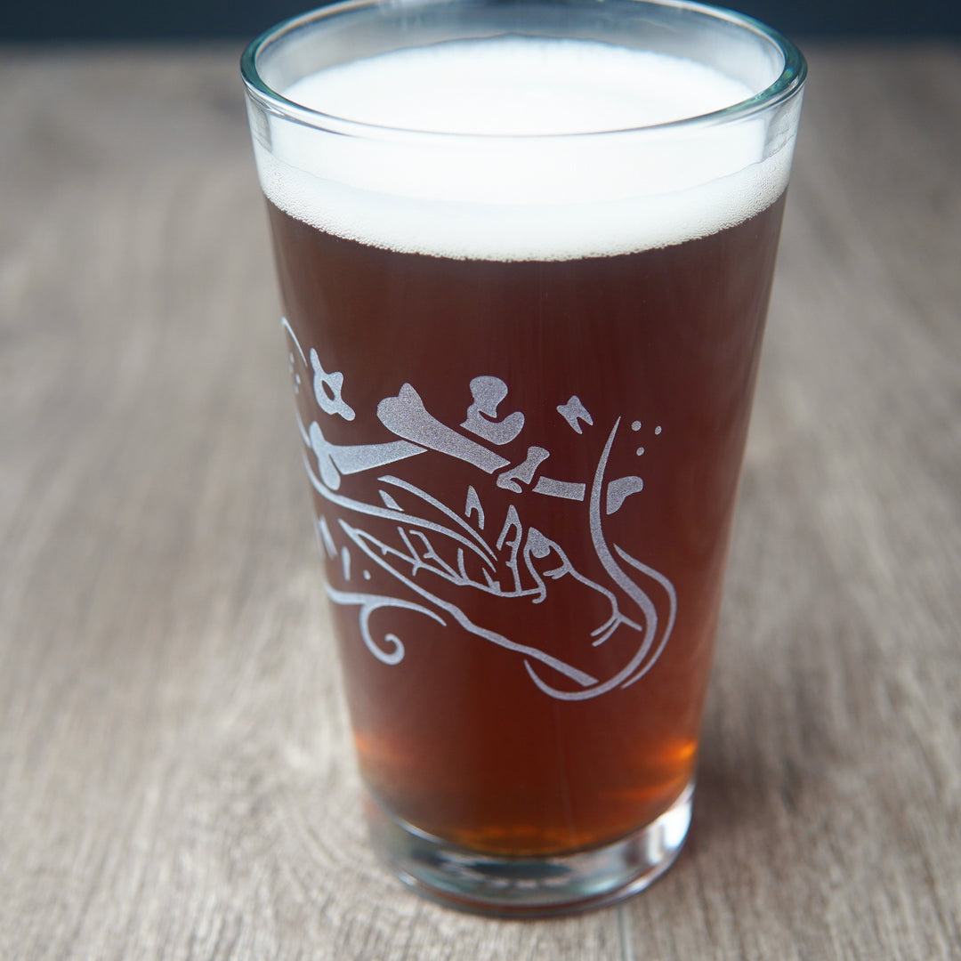 Necromancer Pint Glass - Bone Witch + Knight - etched glassware