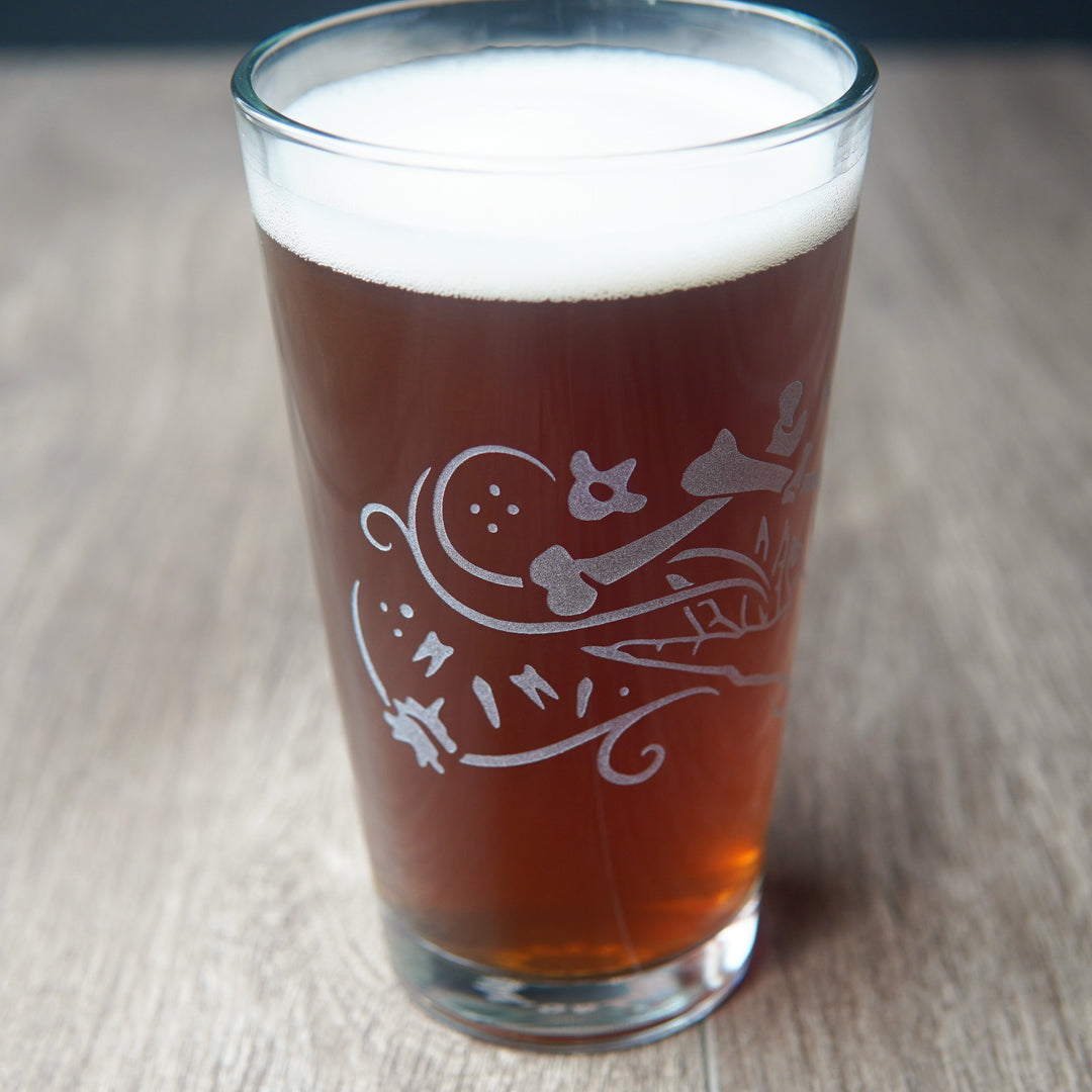 Necromancer Pint Glass - Bone Witch + Knight - etched glassware
