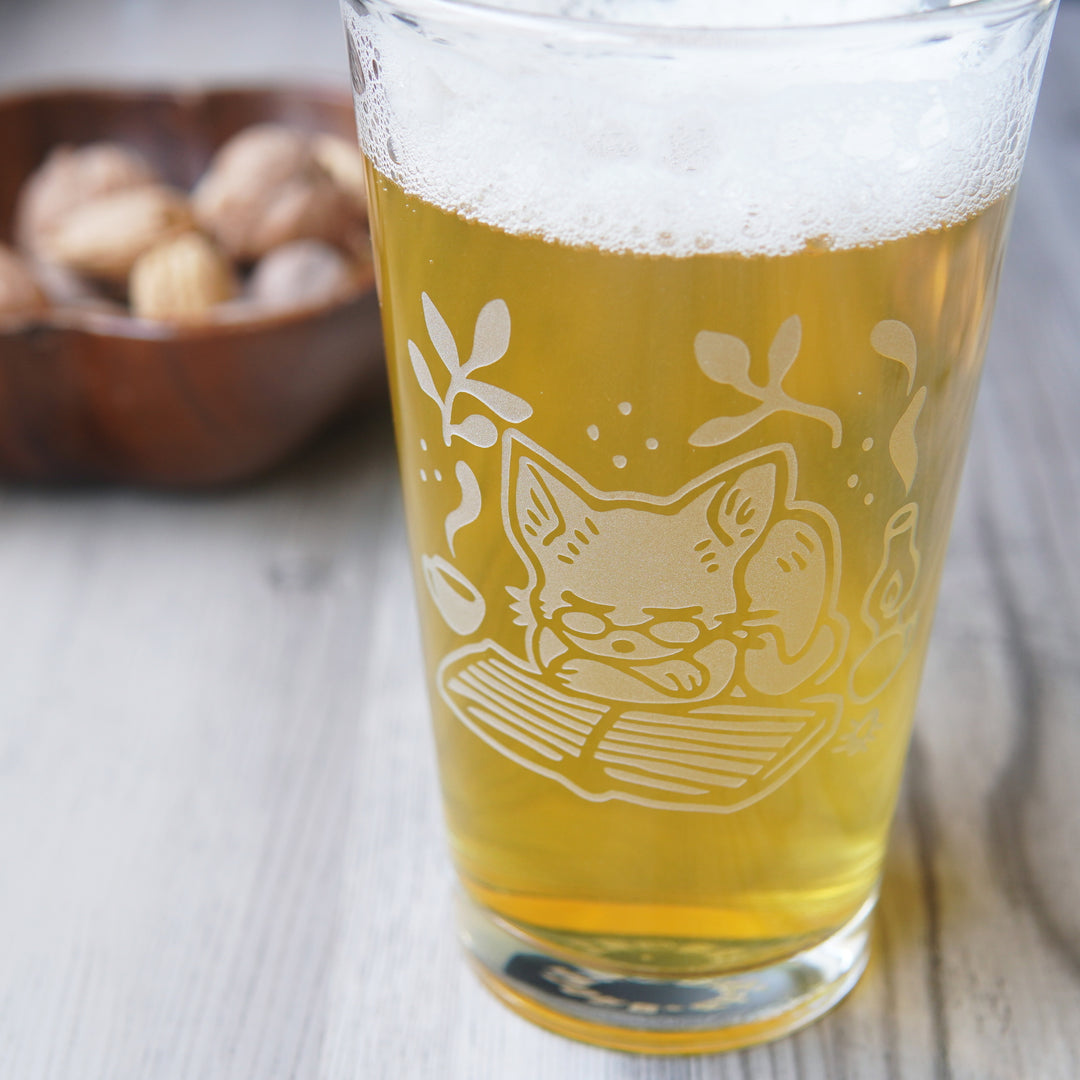 Book Cat Pint Glass - etched glassware