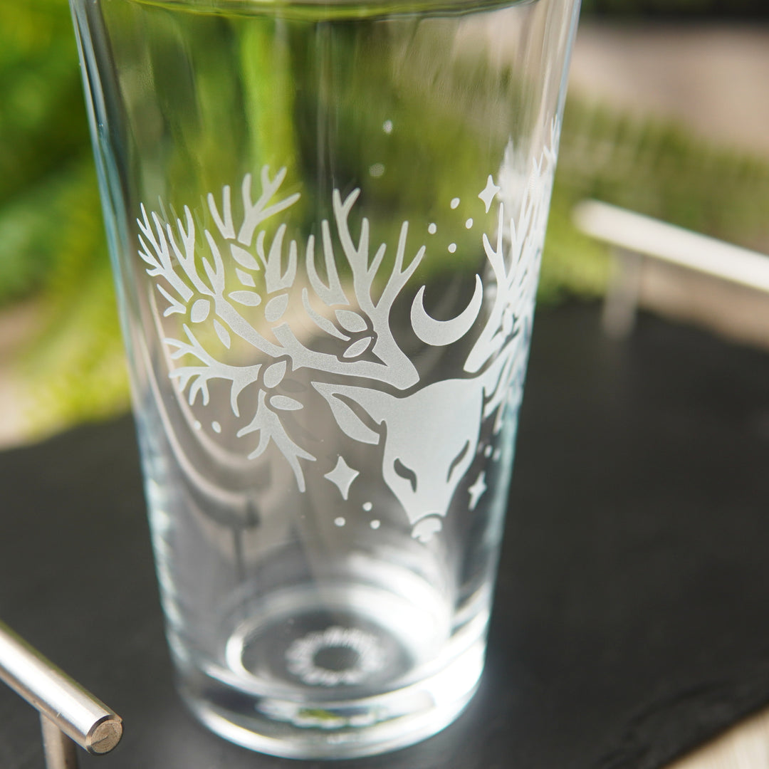 Deer Tree Pint Glass - etched glassware