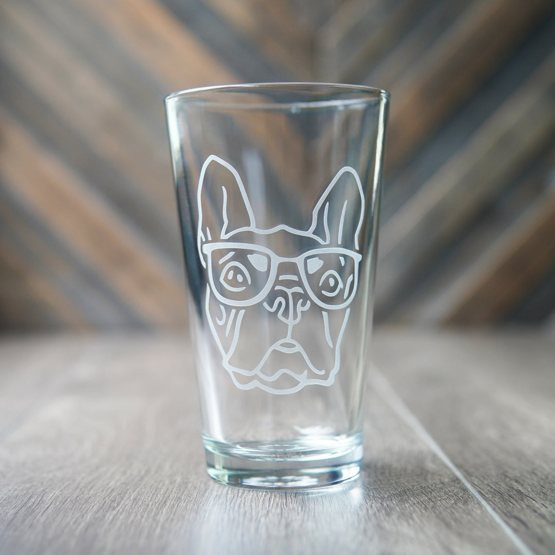 French Bulldog Pint Glass - etched glassware for birthday gifts