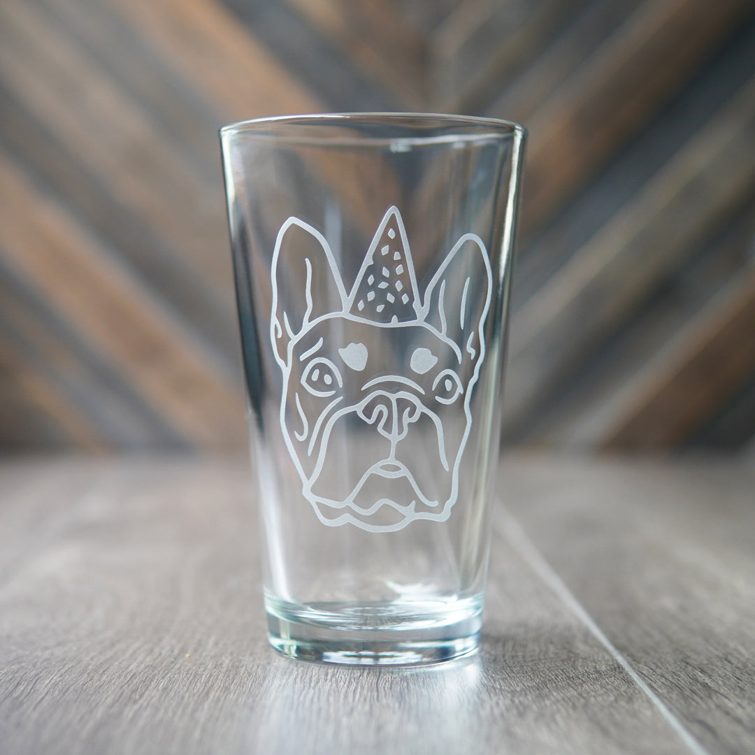 French Bulldog Pint Glass - etched glassware for birthday gifts