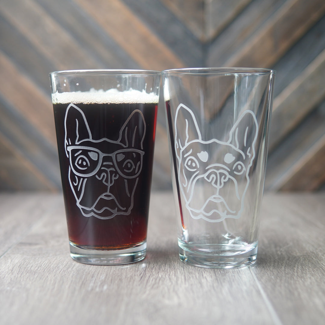 French Bulldog Pint Glass - etched glassware for birthday gifts