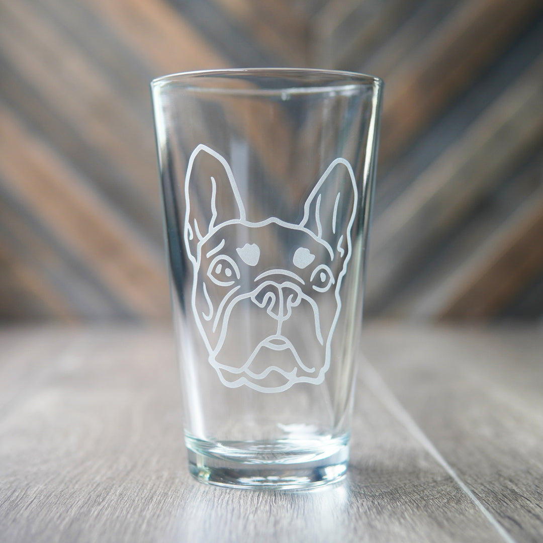 French Bulldog Pint Glass - etched glassware for birthday gifts