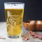 Great Horned Owl Pint Glass - etched glassware