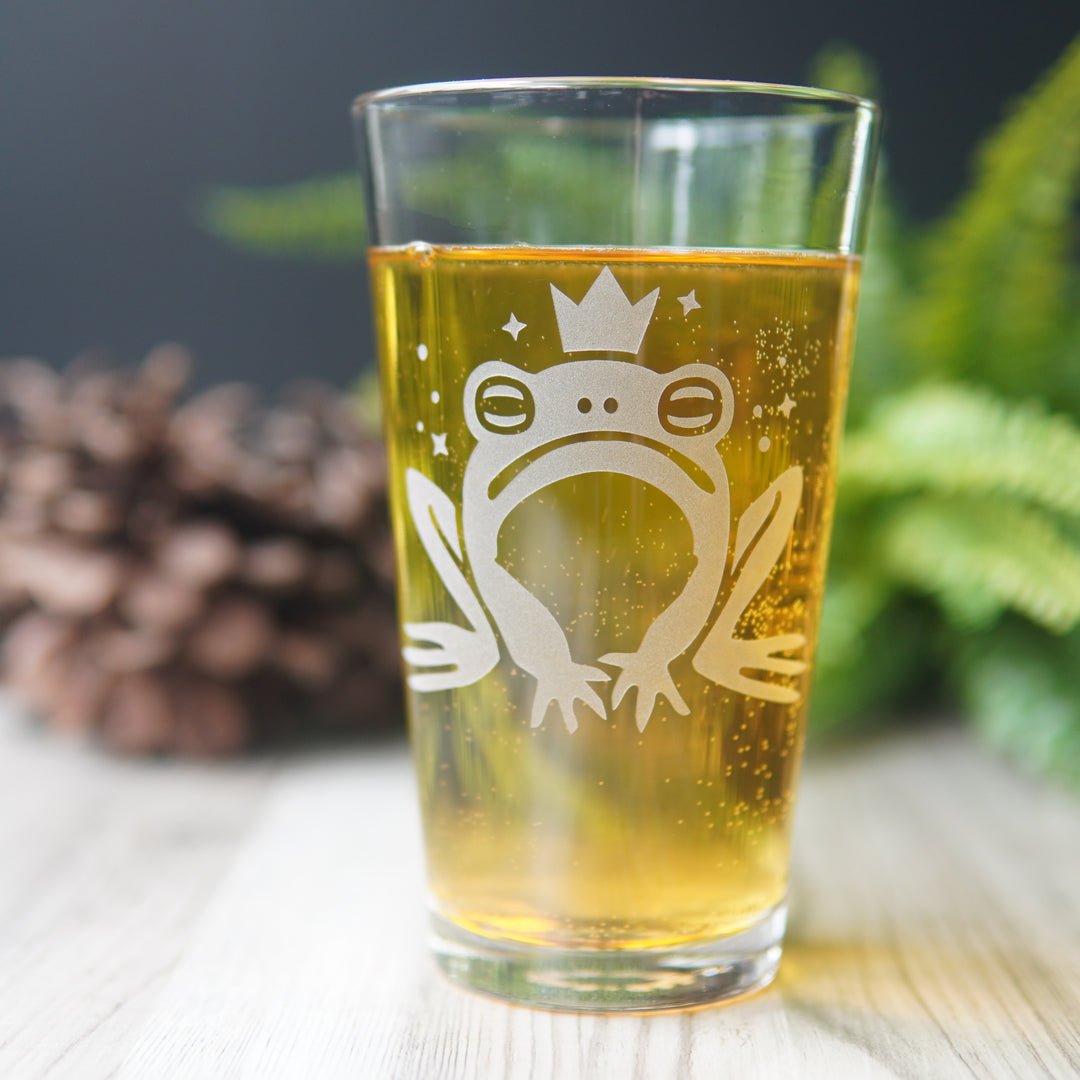 Frog Prince Pint Glass - etched glassware