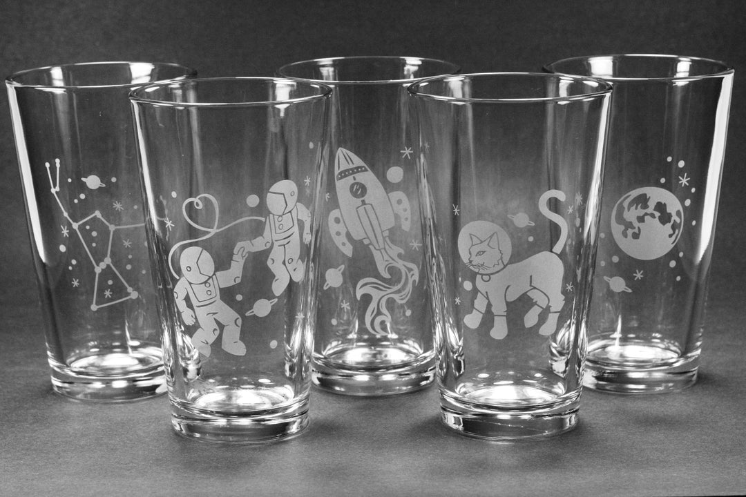 Custom Pint Glass, Etched-to-Order glassware with any stock design