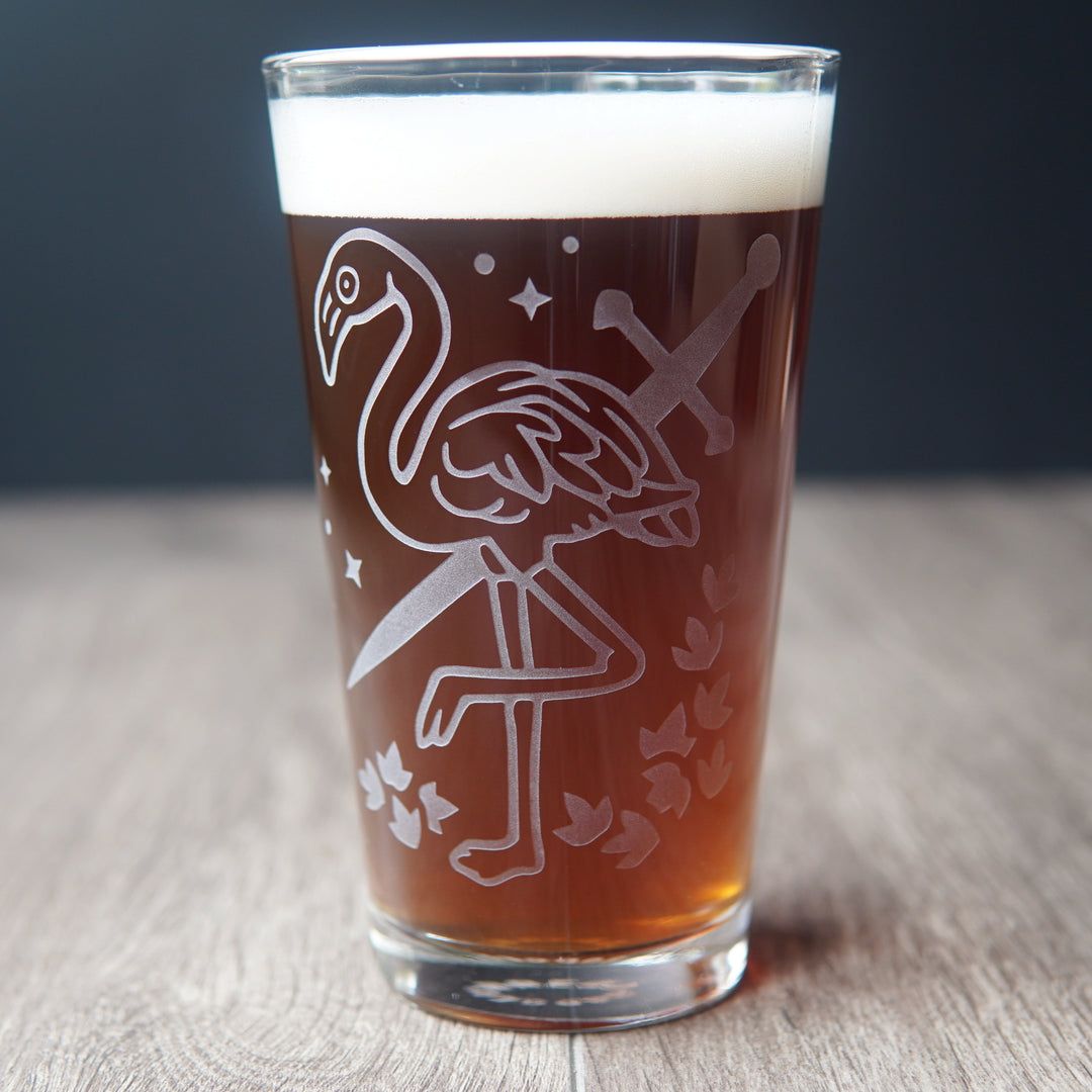 Flamingo Pint Glass - etched glassware