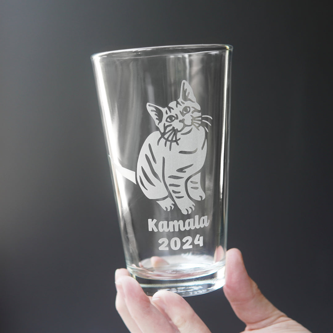 Kamala Cat Pint Glass - Harris 2024 Childless Cat Lady etched glassware