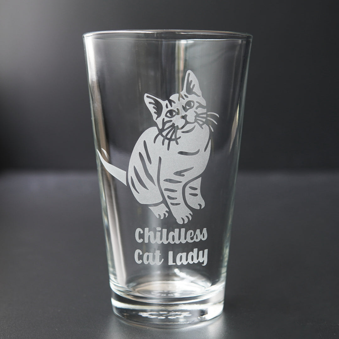 Kamala Cat Pint Glass - Harris 2024 Childless Cat Lady etched glassware