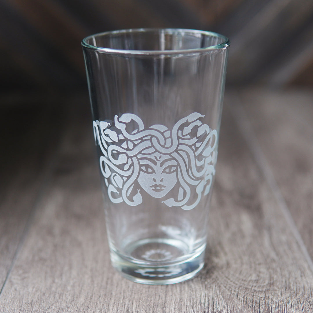 Medusa Pint Glass - etched glassware