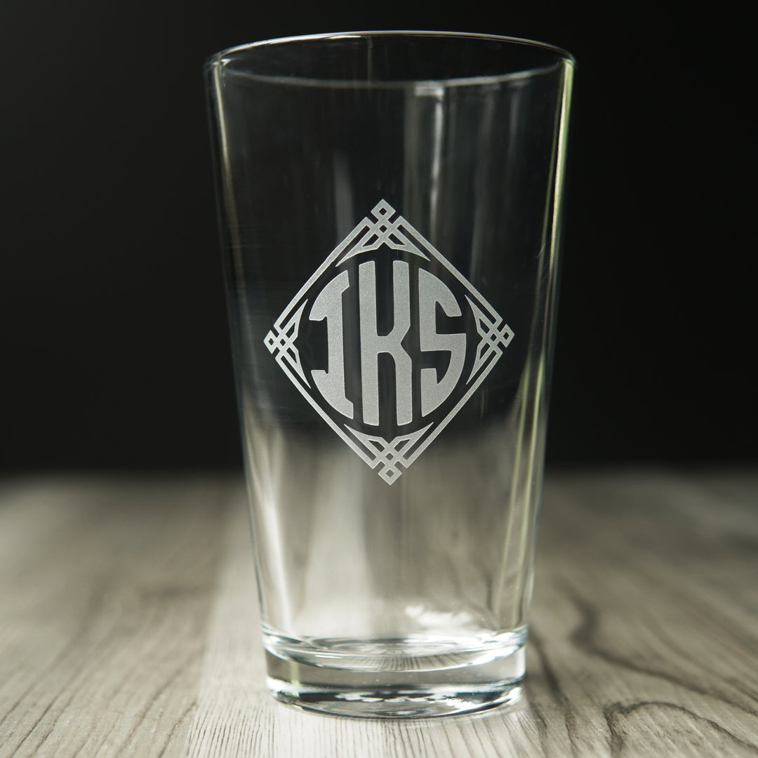 Custom Pint Glass, Etched-to-Order glassware with any stock design