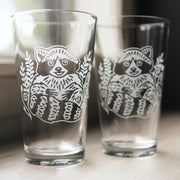 Raccoon Pint Glass - etched glassware