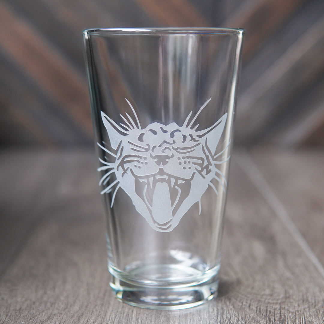 Screaming Cat Pint Glass - etched glassware
