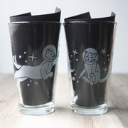 Astronaut Cat Beer Pint Glass - etched glassware
