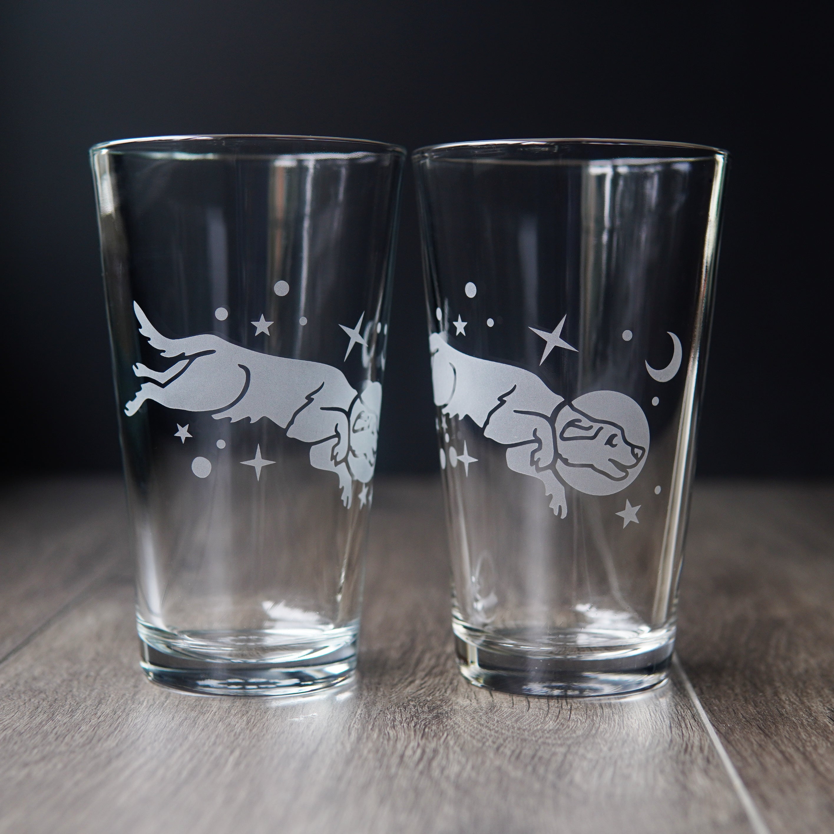 space dog pint glasses