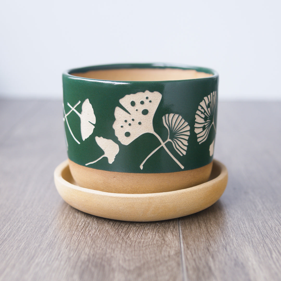 Ginkgo Leaves Farmhouse Planter + Saucer