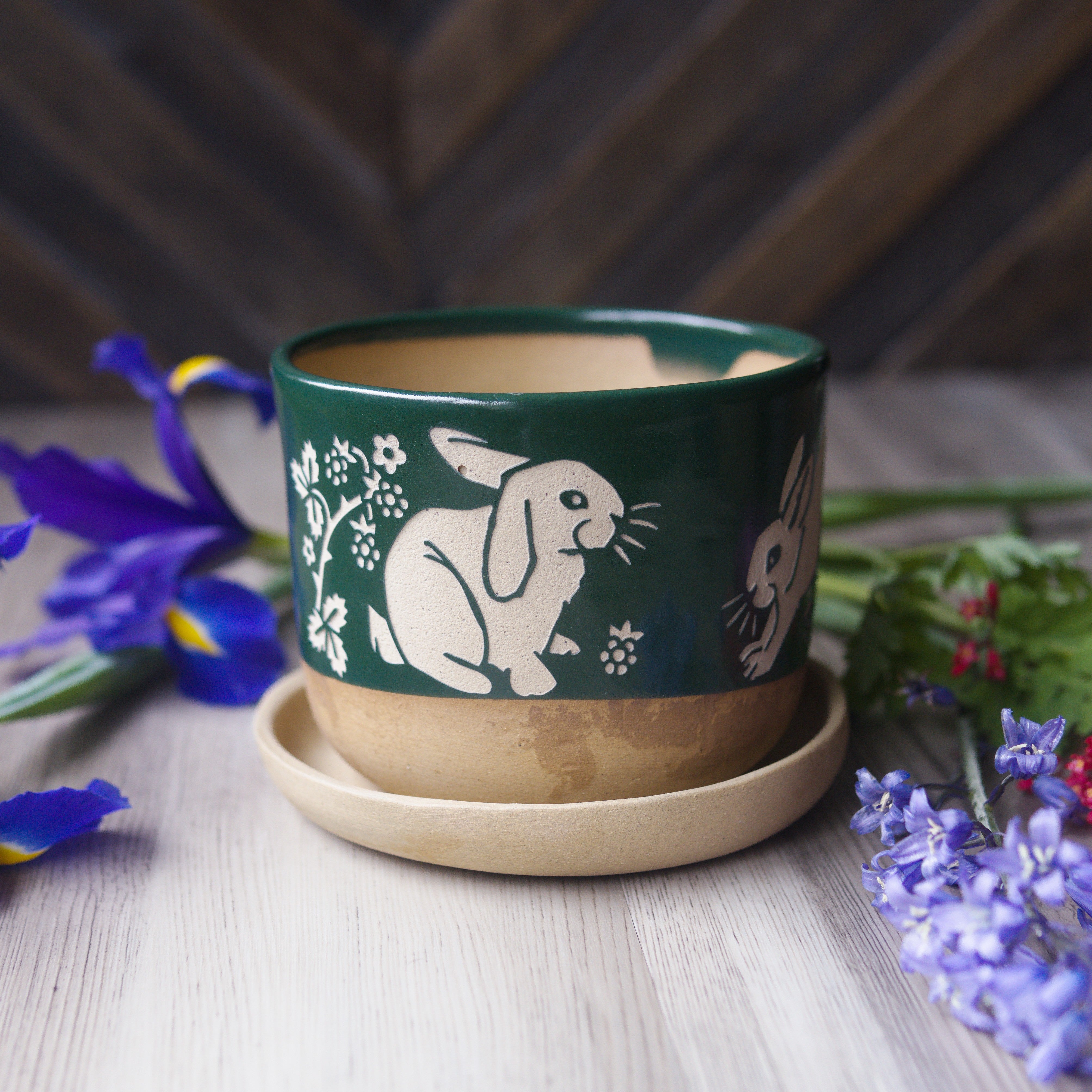rabbit planter pot Rabbits Plant Pot, Farmhouse Style Planter with drainage + saucer