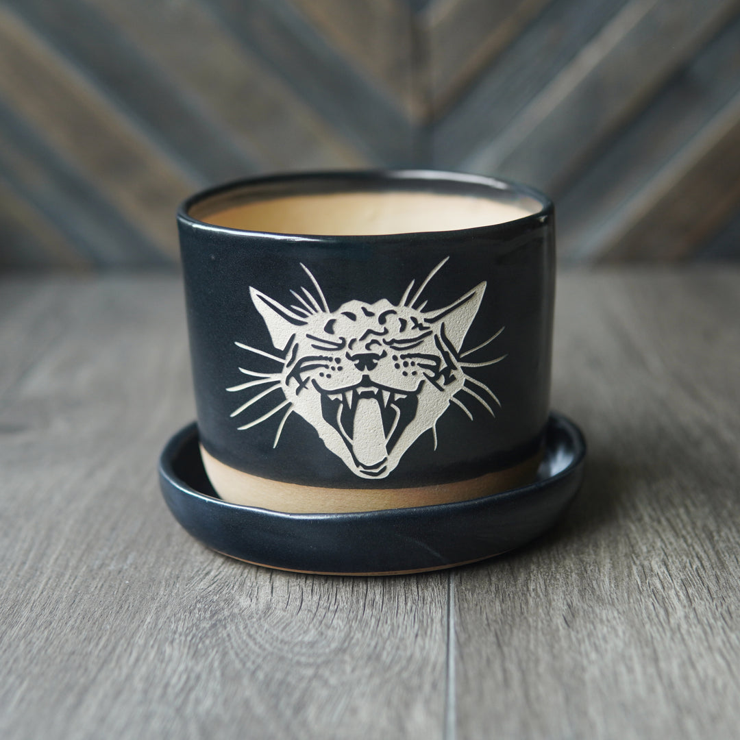 Screaming Cat Farmhouse Planter with Saucer