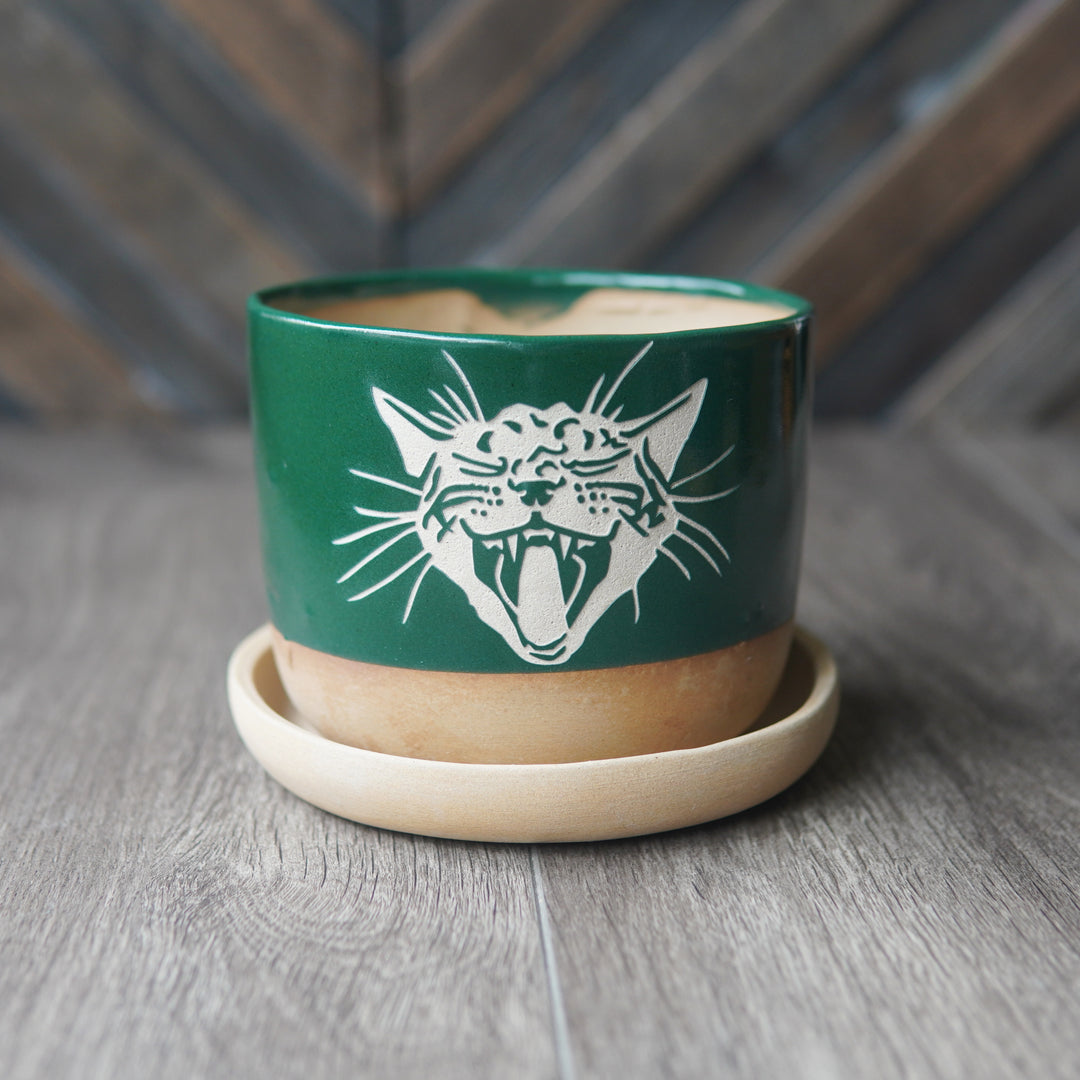 Screaming Cat Farmhouse Planter with Saucer