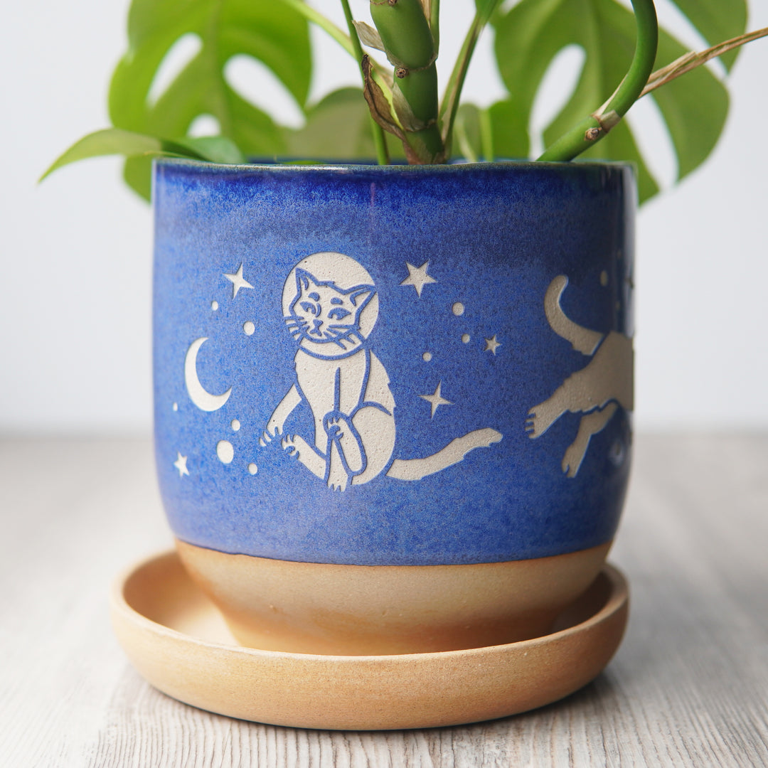 Space Cats Farmhouse Planter with Saucer