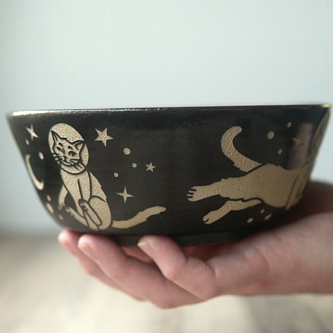 Space Cats Bowl, Farmhouse Style Handmade Pottery