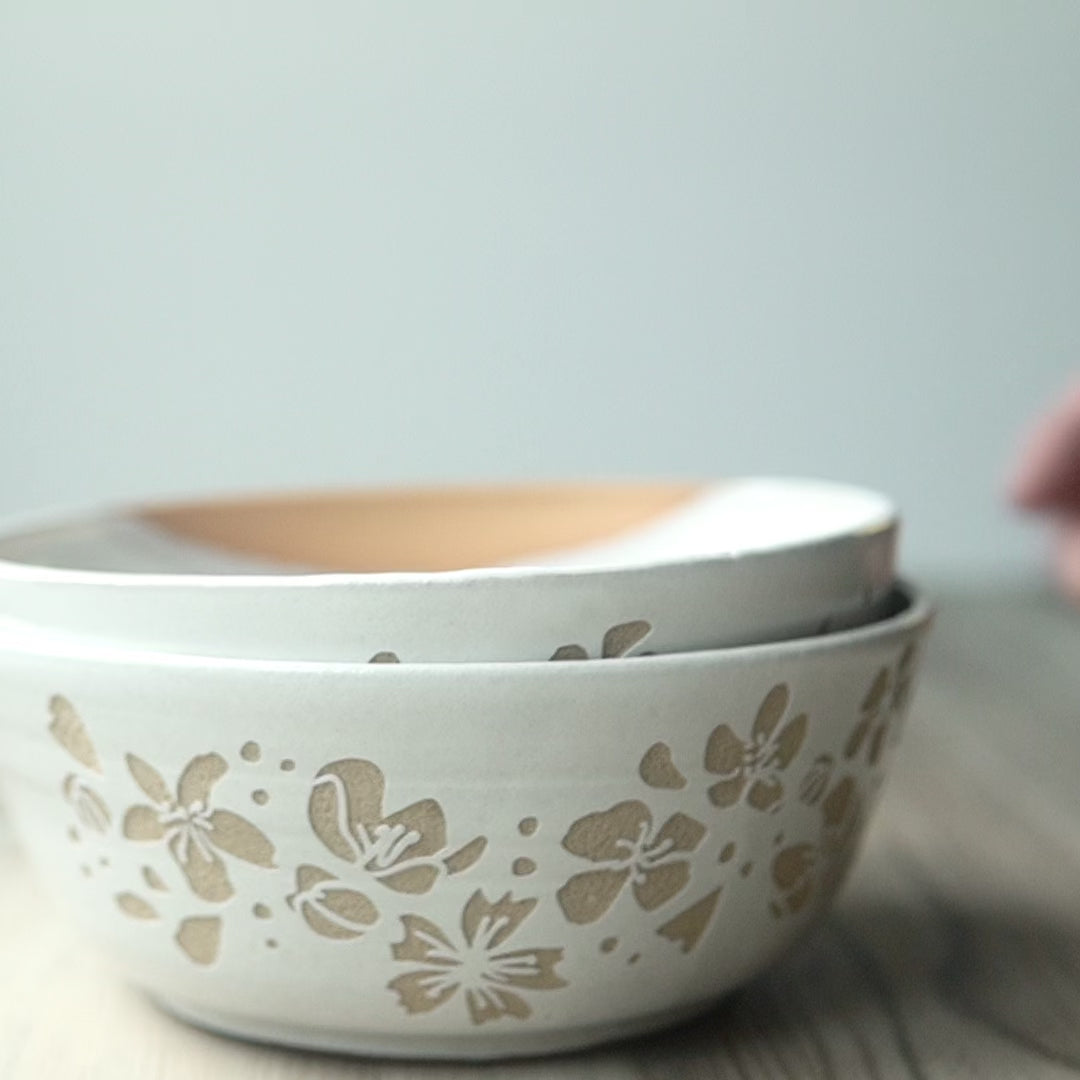 Cherry Blossom Bowl, Farmhouse Style Handmade Pottery