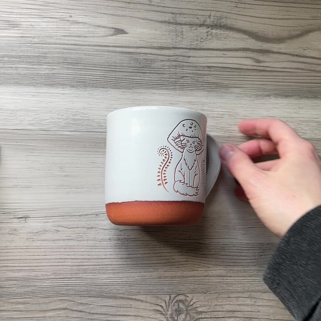 Cat Mushrooms Mug, Farmhouse Style Handmade Pottery