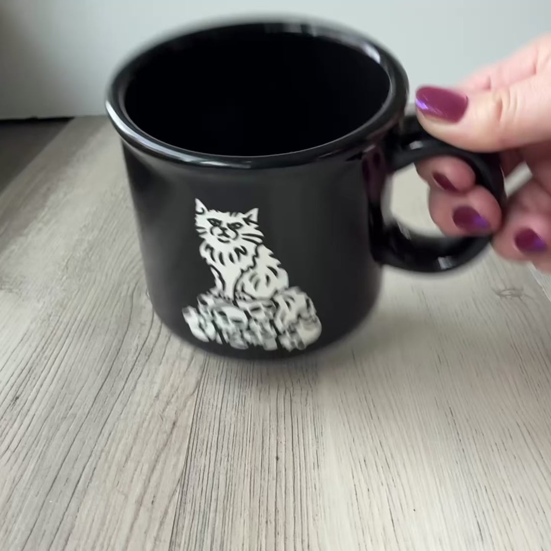 Dungeon Cat Camp Mug - CATacomb Skulls - made in USA ceramic