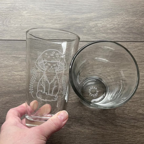 Cat Mushrooms Pint Glass - etched kitchen glassware
