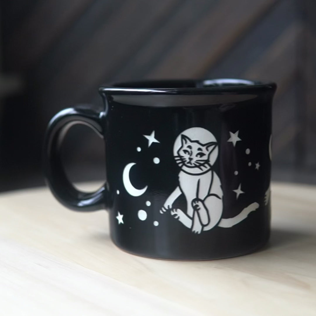 Space Cat Camp Mug - Dishwasher-Safe, Microwave-Safe