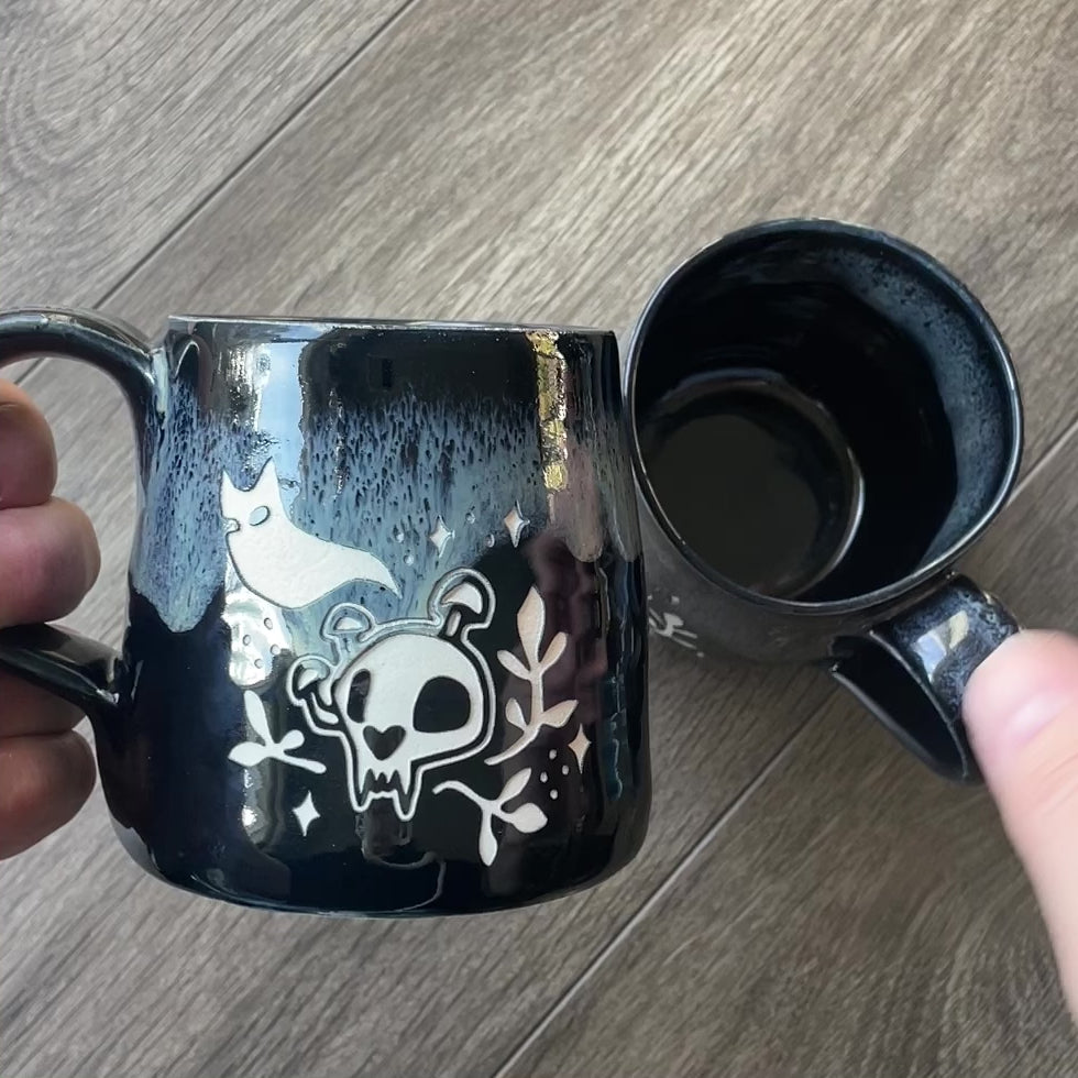 Haunted Cat Skull Mug - Hearth Collection Handmade Pottery