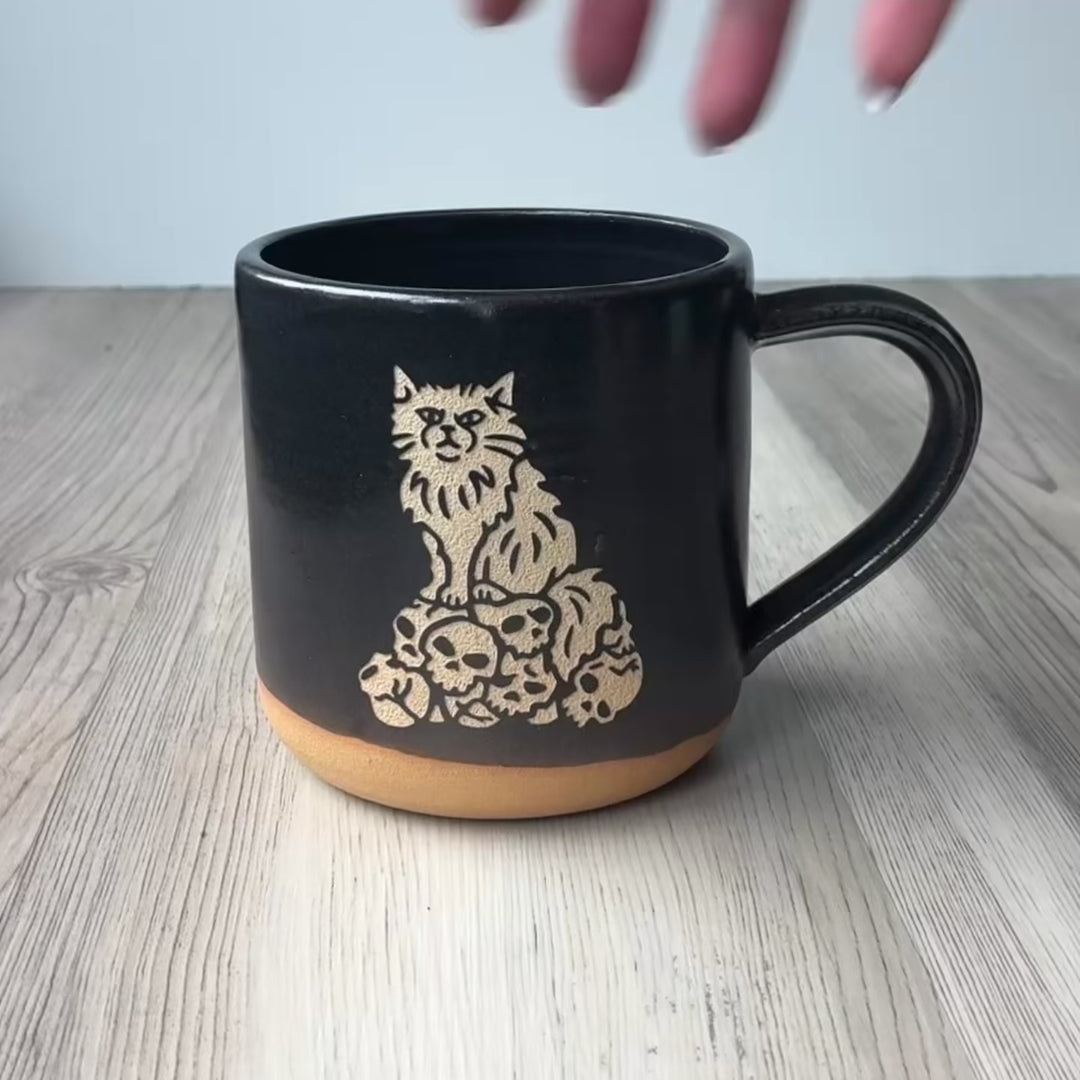 Dungeon Cat Mug, Farmhouse Style Handmade Pottery