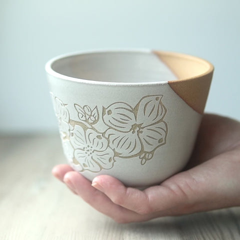 Dogwood Flower Bowl, Farmhouse Style Handmade Pottery