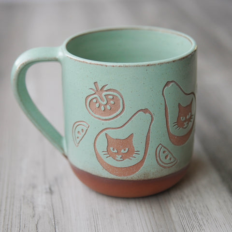 Avocado Cat Mug (AvoCATo), Farmhouse Style Handmade Pottery
