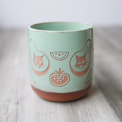 Avocado Cat Mug (AvoCATo), Farmhouse Style Handmade Pottery