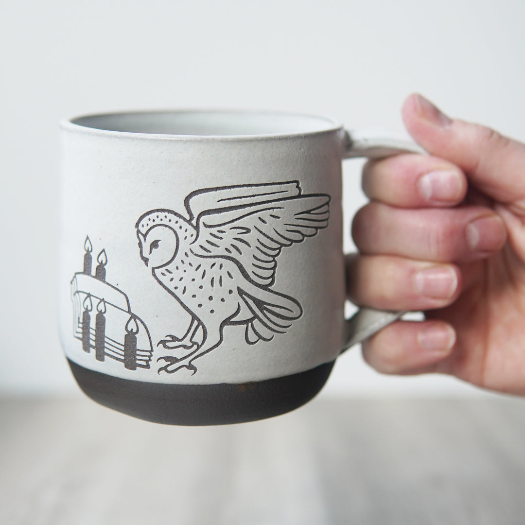 Barn Owl Book Mug, Farmhouse Style Handmade Pottery