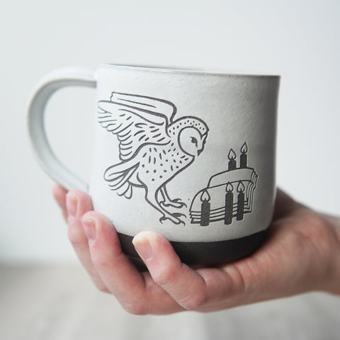 Barn Owl Book Mug, Farmhouse Style Handmade Pottery