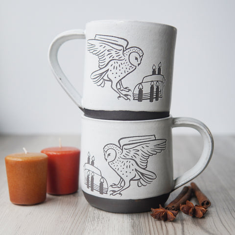 Barn Owl Book Mug, Farmhouse Style Handmade Pottery