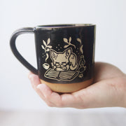 Book Cat Mug, Cozy Farmhouse Style Handmade Pottery