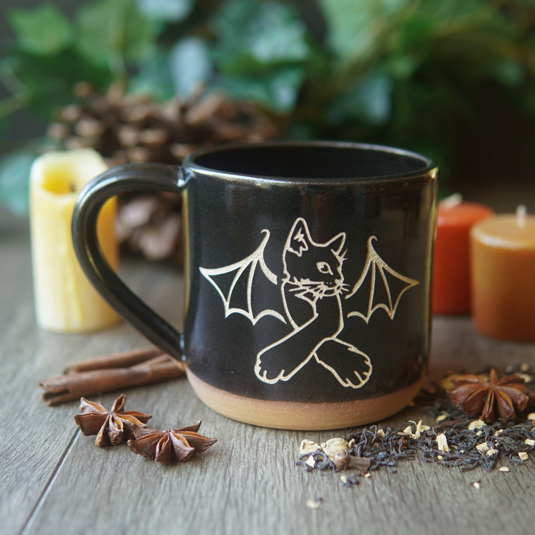 Cat Bat Mug, Farmhouse Style Handmade Pottery