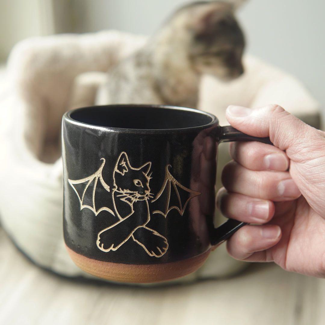 Cat Bat Mug, Farmhouse Style Handmade Pottery