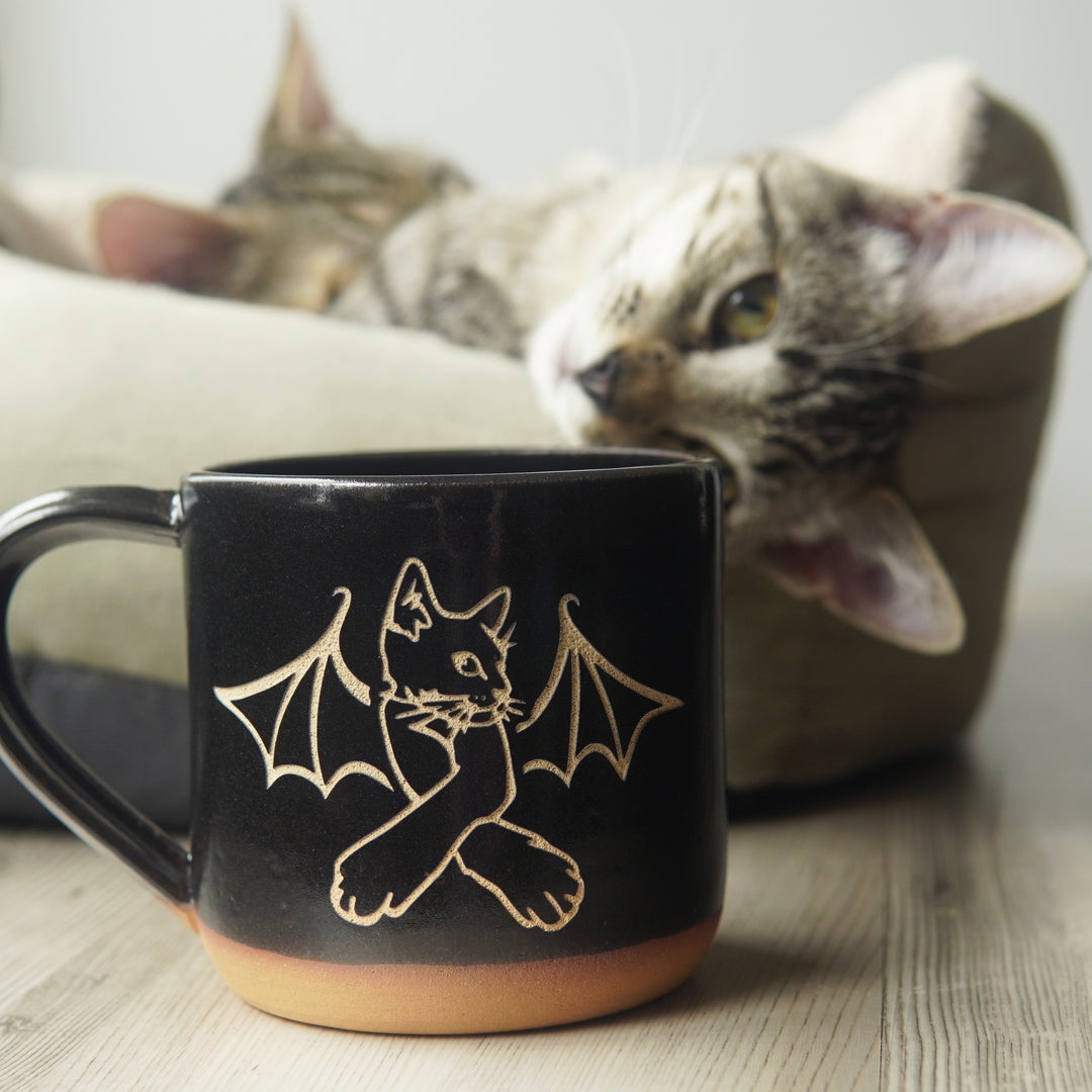 Cat Bat Mug, Farmhouse Style Handmade Pottery