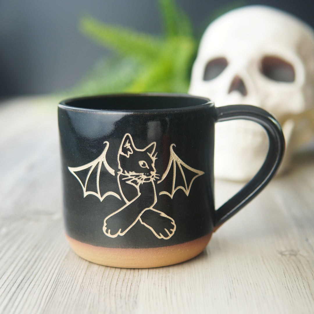 Cat Bat Mug, Farmhouse Style Handmade Pottery