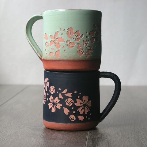 Cherry Blossom Flower Mug - Farmhouse Style Sakura Petals Pottery