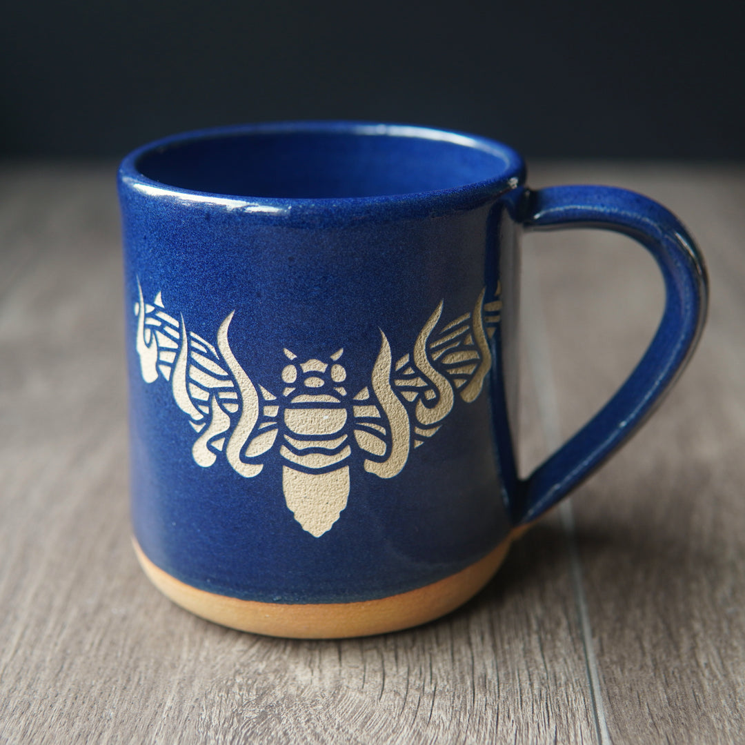 Cicada Mug, Flaming Winged Insect - Farmhouse Style Handmade Pottery