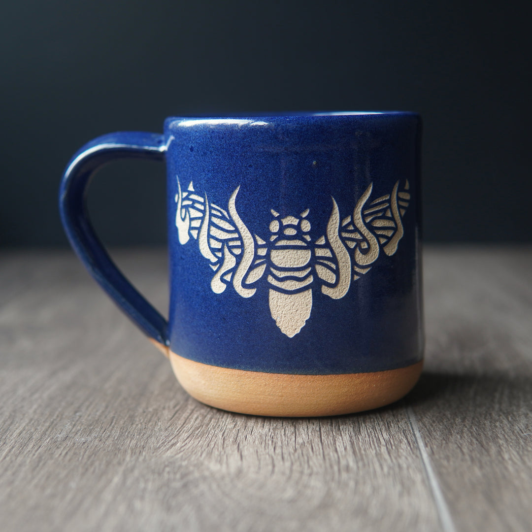 Cicada Mug, Flaming Winged Insect - Farmhouse Style Handmade Pottery